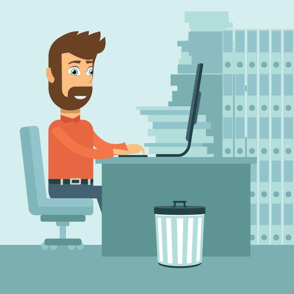 Businessman working on his laptop. Flat vector illustration