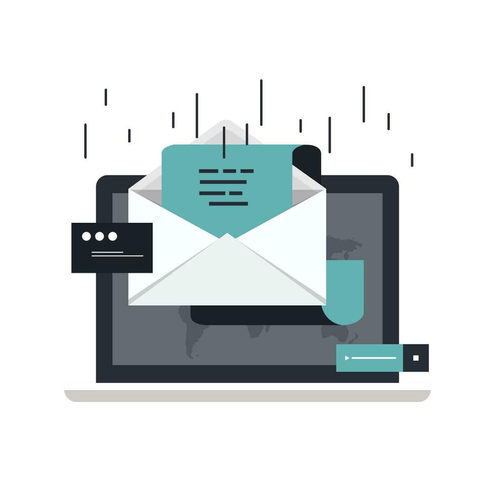 Newsletter concept. Flat design concept of regularly distributed news publication via e-mail with some topics of interest to its subscribers. Flat vector illustration.