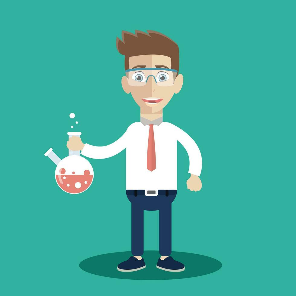 Scientist in science education research lab. Flat vector illustration