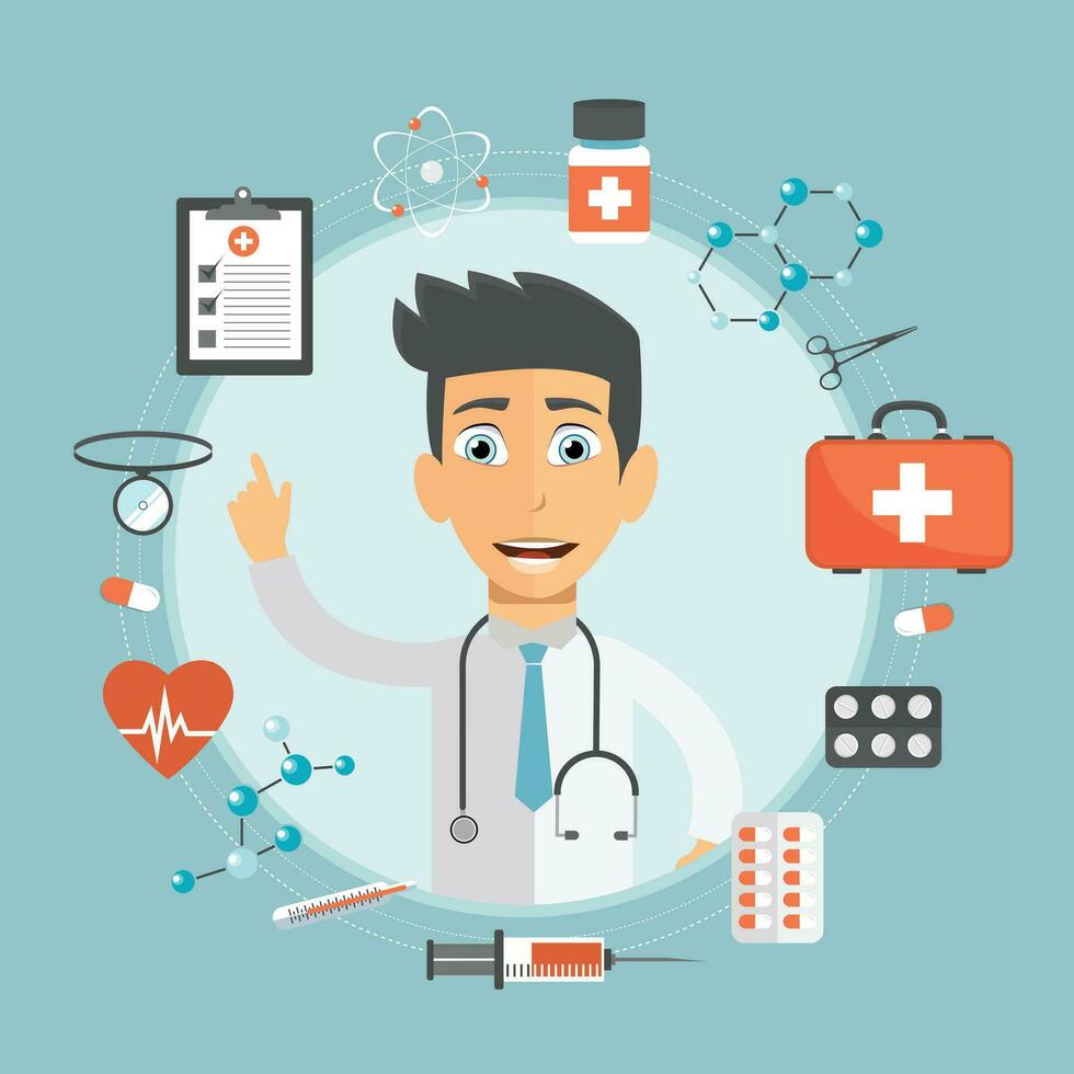 Health care and medicine concept. Flat vector illustration