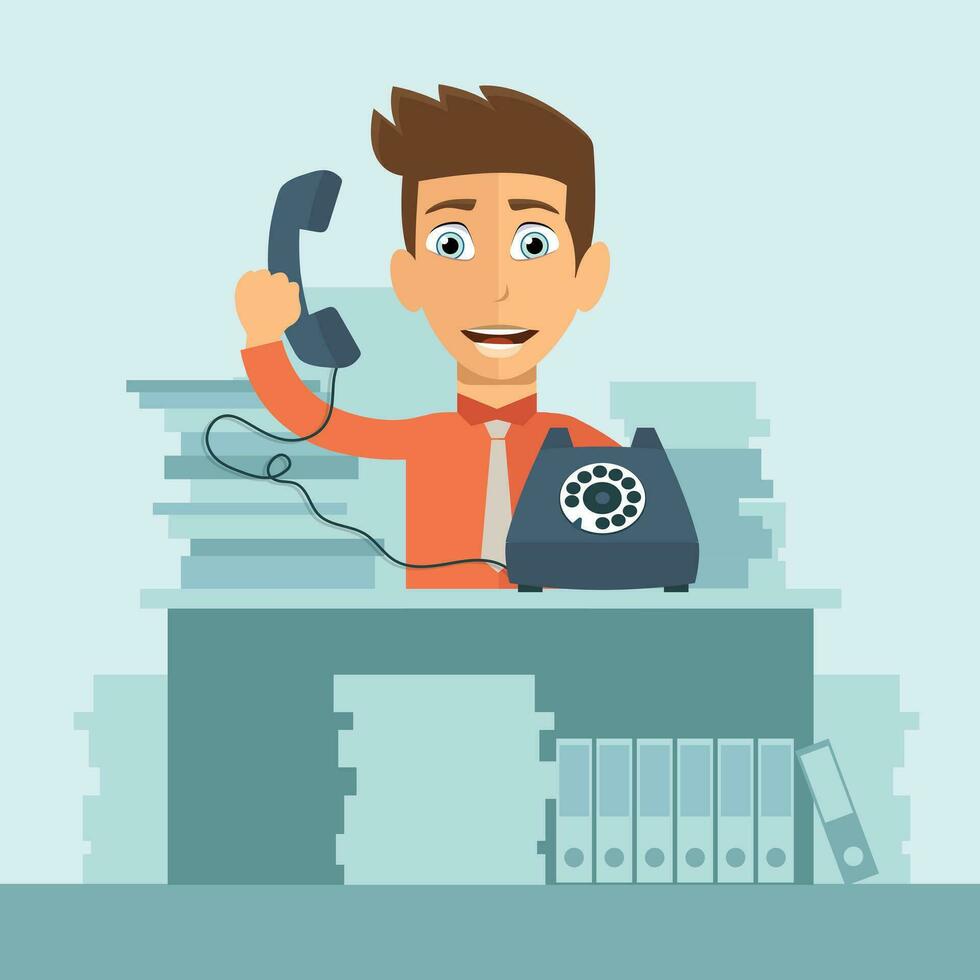 Support service concept. Technical support assistant in office. Flat vector illustration.