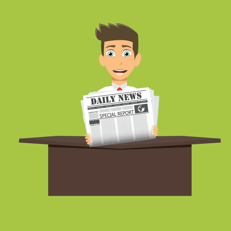 Businessman reading newspaper. Flat vector illustration