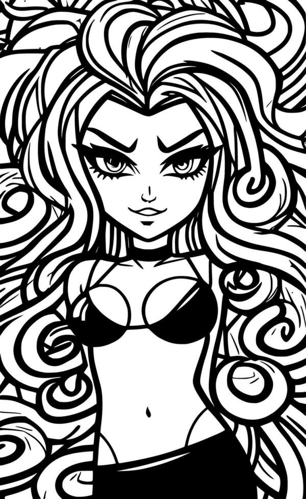 negro medusa mujer dibujos animados vector