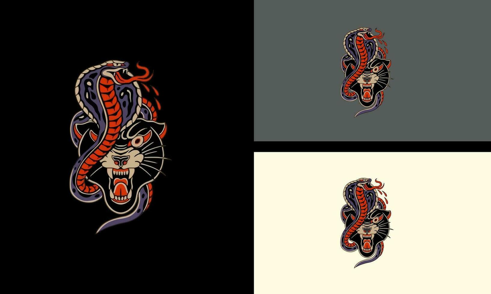 cabeza pantera y serpiente vector mascota diseño