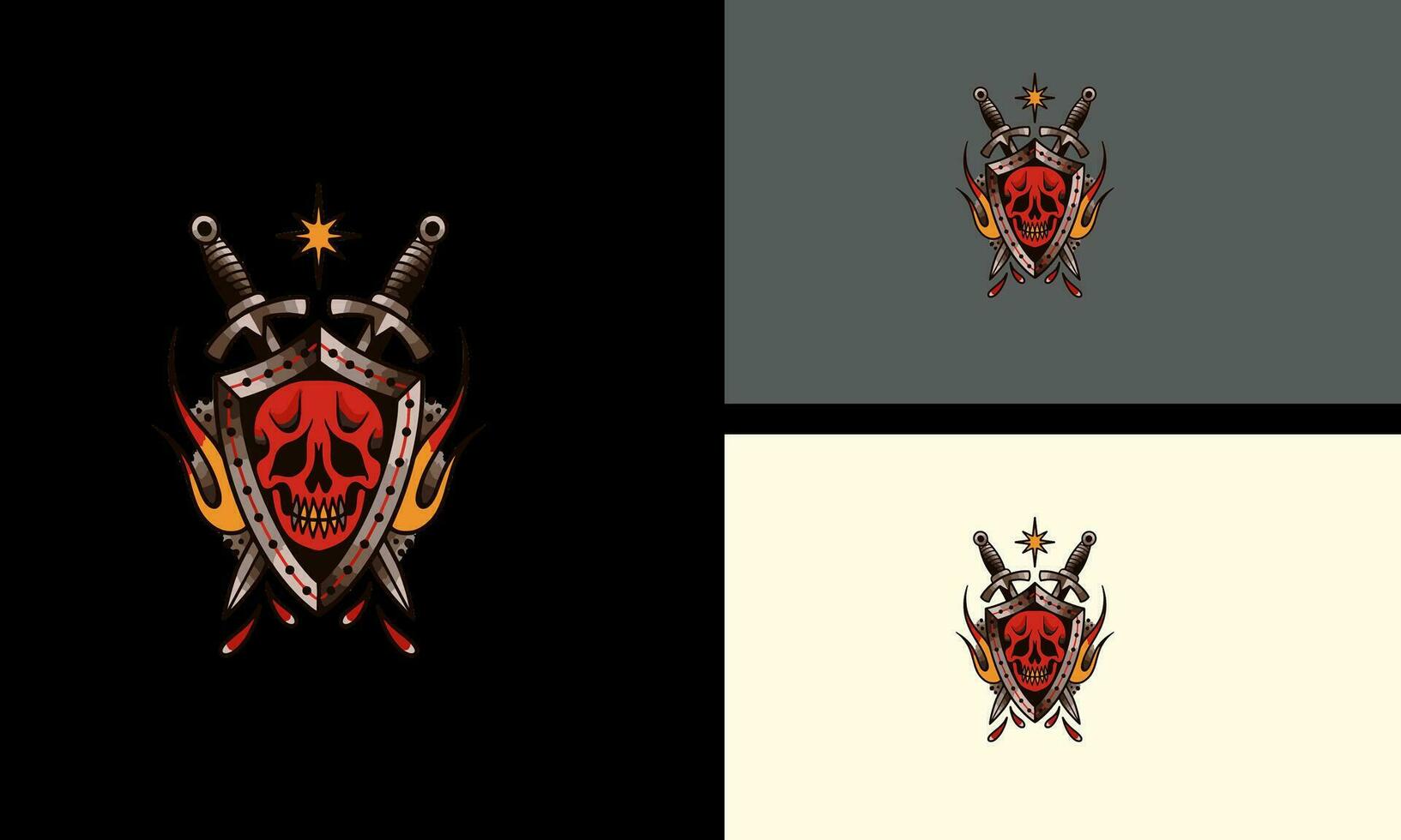 cabeza cráneo y espada rojo vector icono diseño