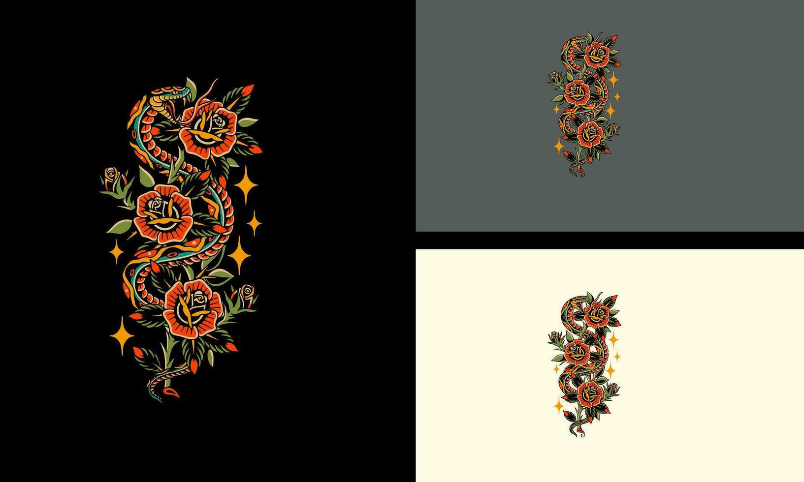 red flowers and snake vector mascot design
