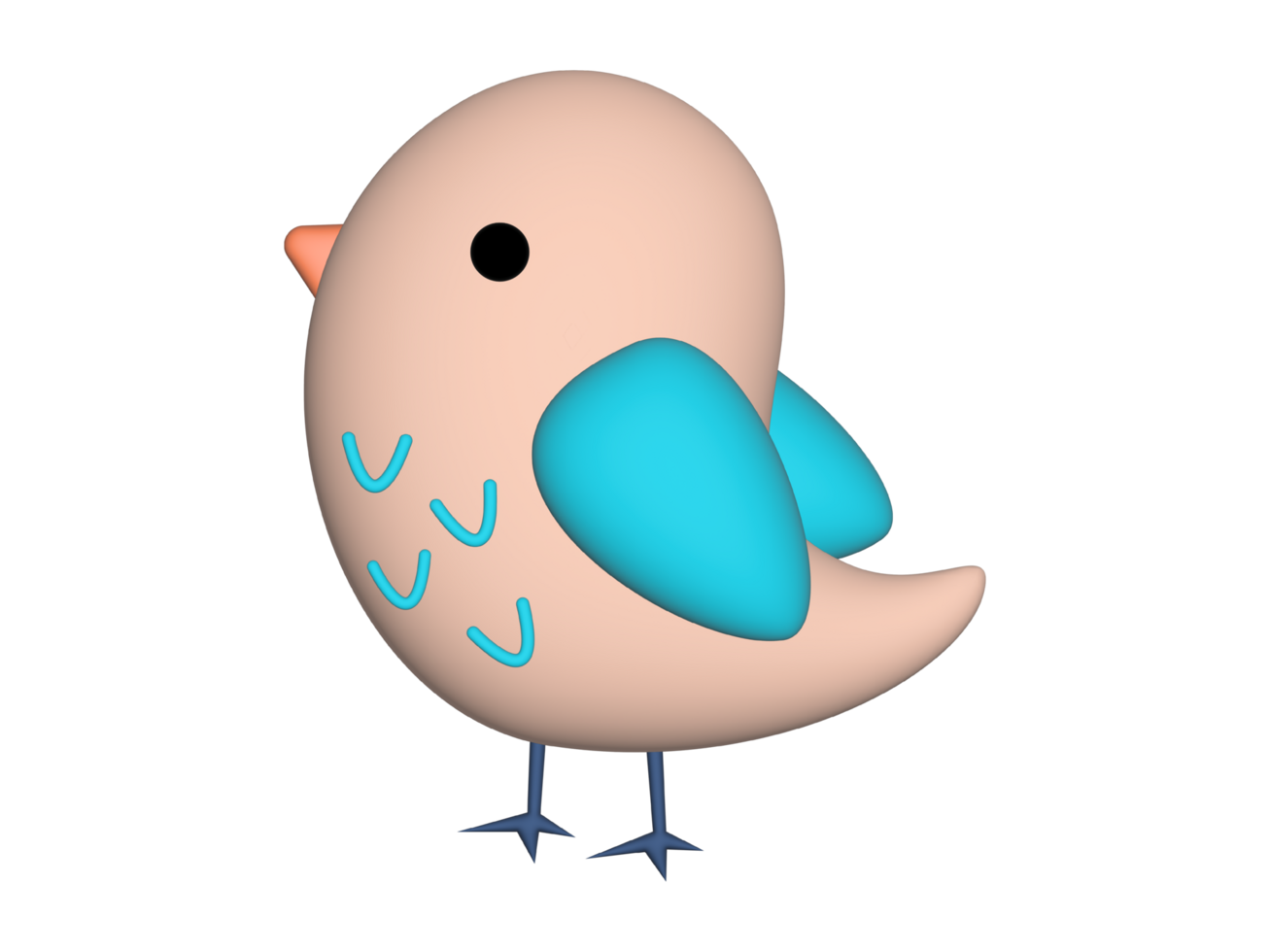 a 3d cartoon bird with blue and pink feathers png
