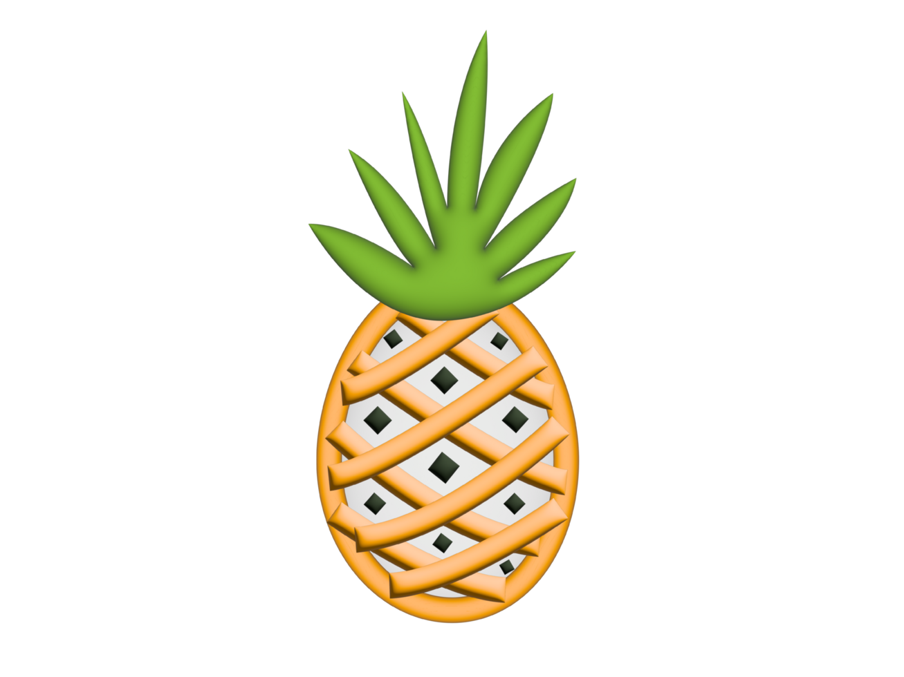 a 3d pineapple with a green leaf on it png