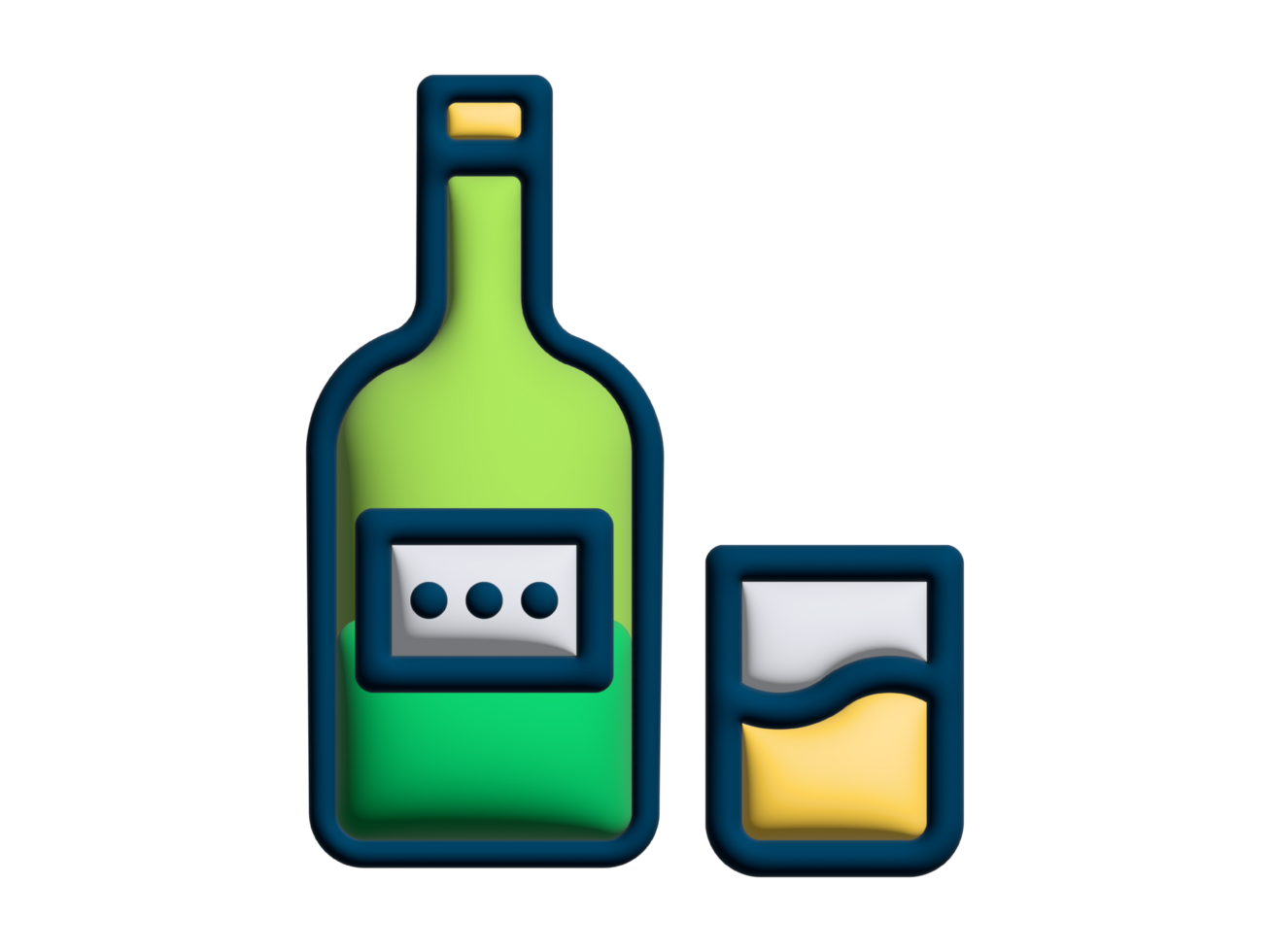 a 3d Beer bottle and glass icon on a transparent background png