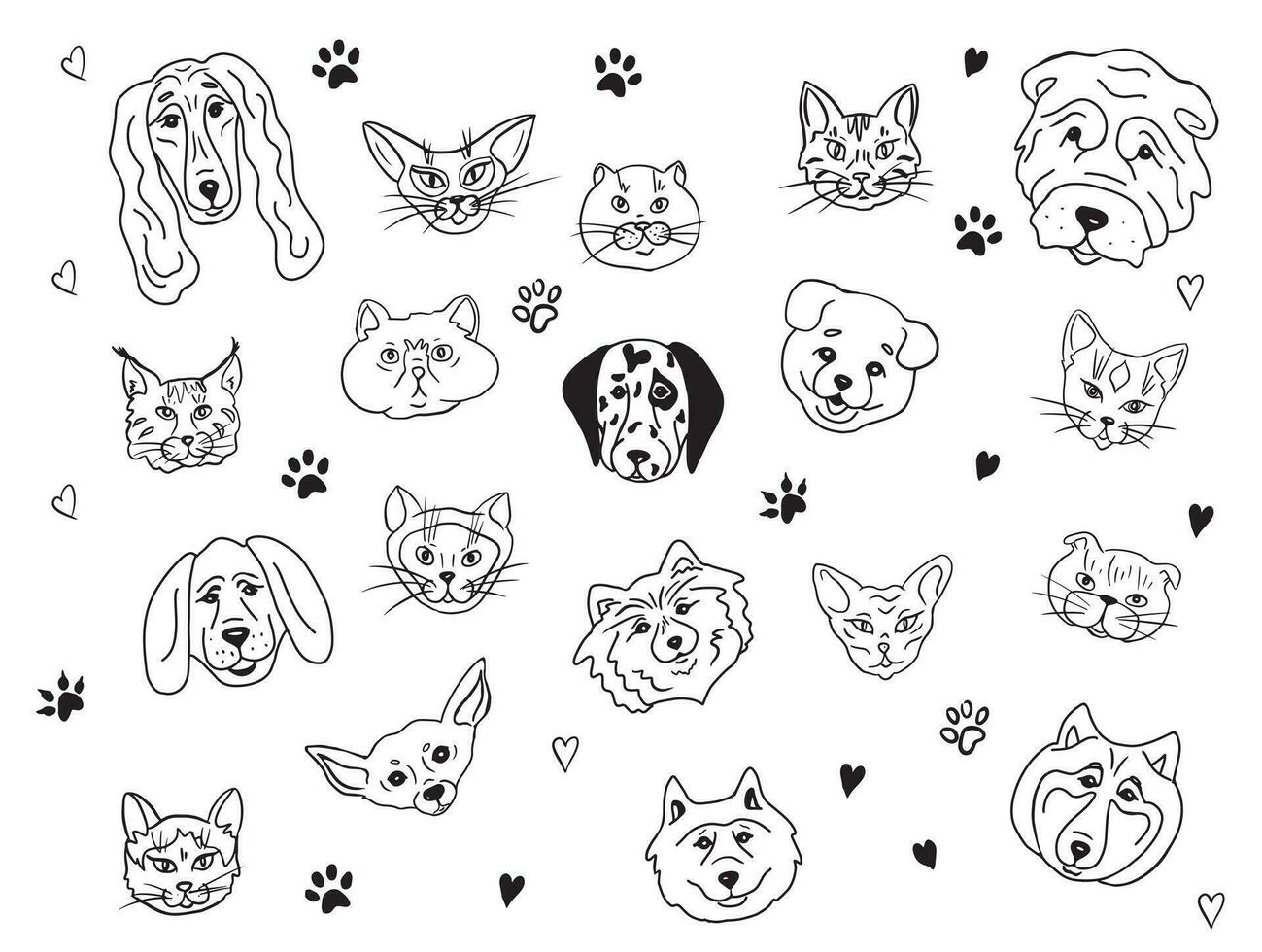 conjunto de mascota retratos.gatos y perros de diferente razas juntos.vector vector