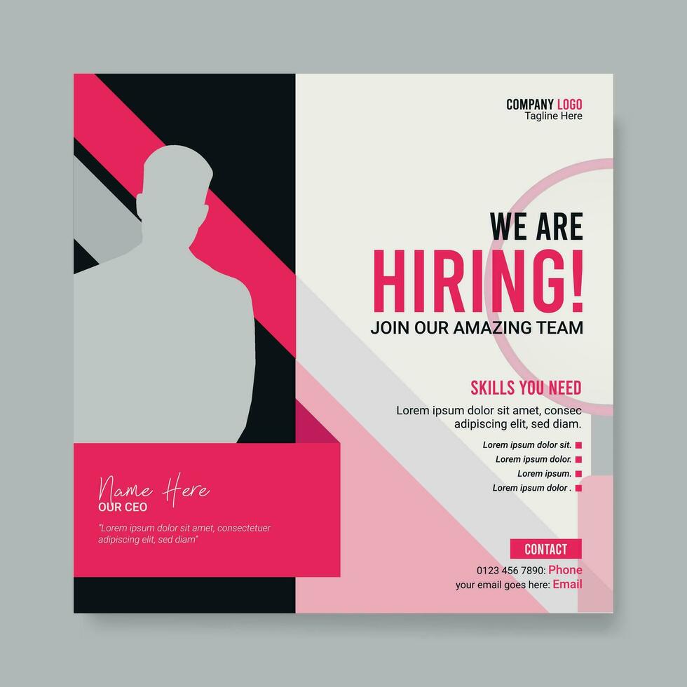 Job Hiring Social Media Post Banner Template, We Are Hiring Post Layout, Editable Hiring Post Design. vector