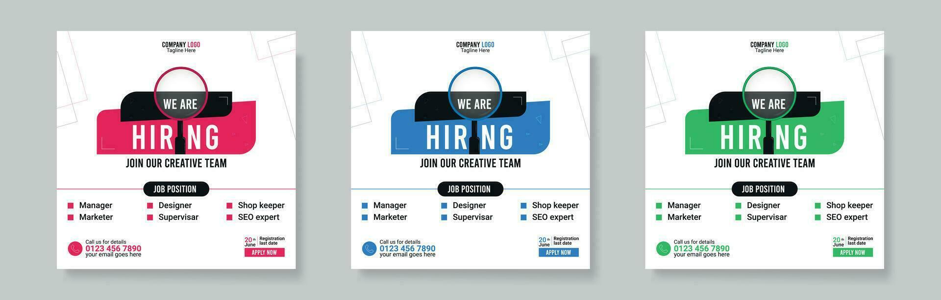 Job Hiring Social Media Post Banner Template, We Are Hiring Post Layout, Editable Hiring Post Design. vector