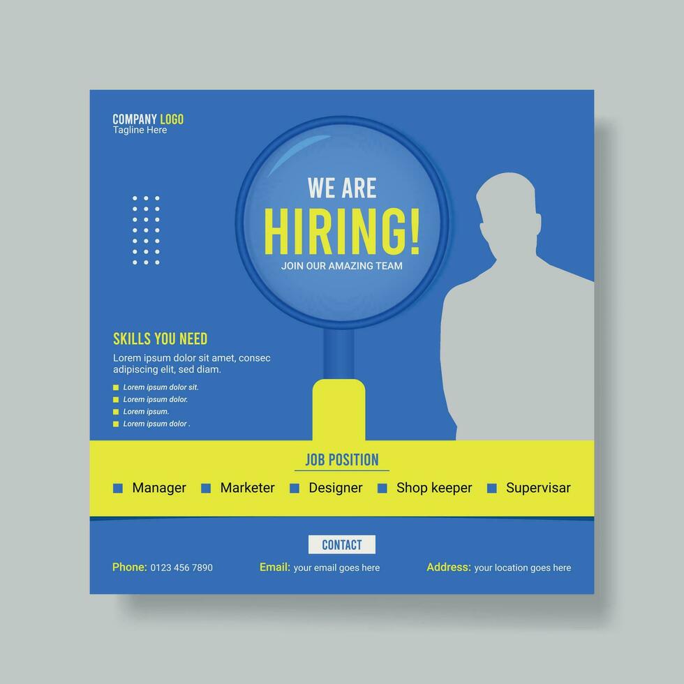 Job Hiring Social Media Post Banner Template, We Are Hiring Post Layout, Editable Hiring Post Design. vector