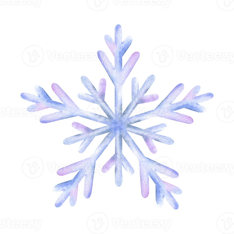 Snowflake. Watercolor illustration. Isolated. Holiday traditional decoration, symbol of winter and cold weather. For card, poster, greeting, postcard, invitation, banner. png