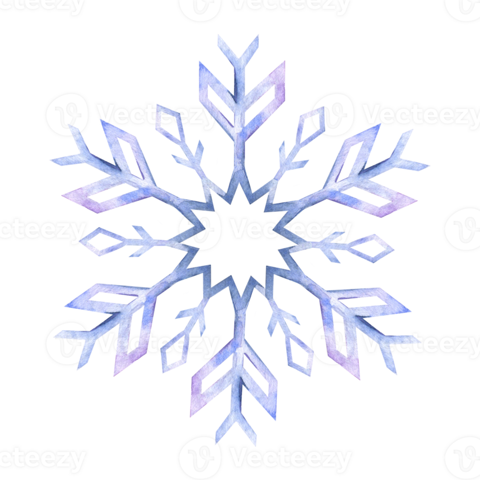 Snowflake. Watercolor illustration. Isolated. Holiday traditional decoration, symbol of winter and cold weather. For card, poster, greeting, postcard, invitation, banner. png