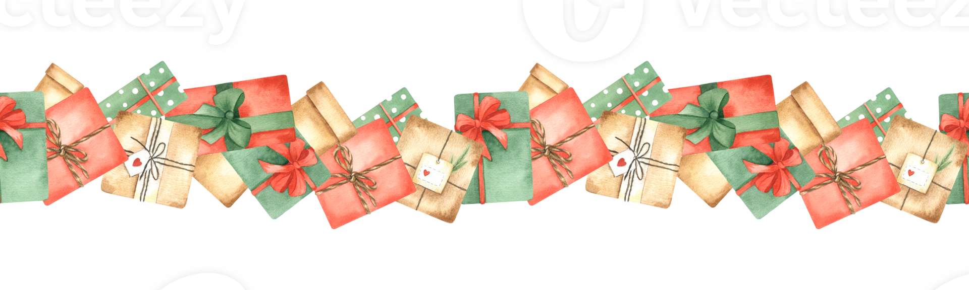 Colorful gift boxes. Seamless border. Watercolor illustration. Isolated. For postcards, invitations to the holiday banners, flyers, posters, advertisements png