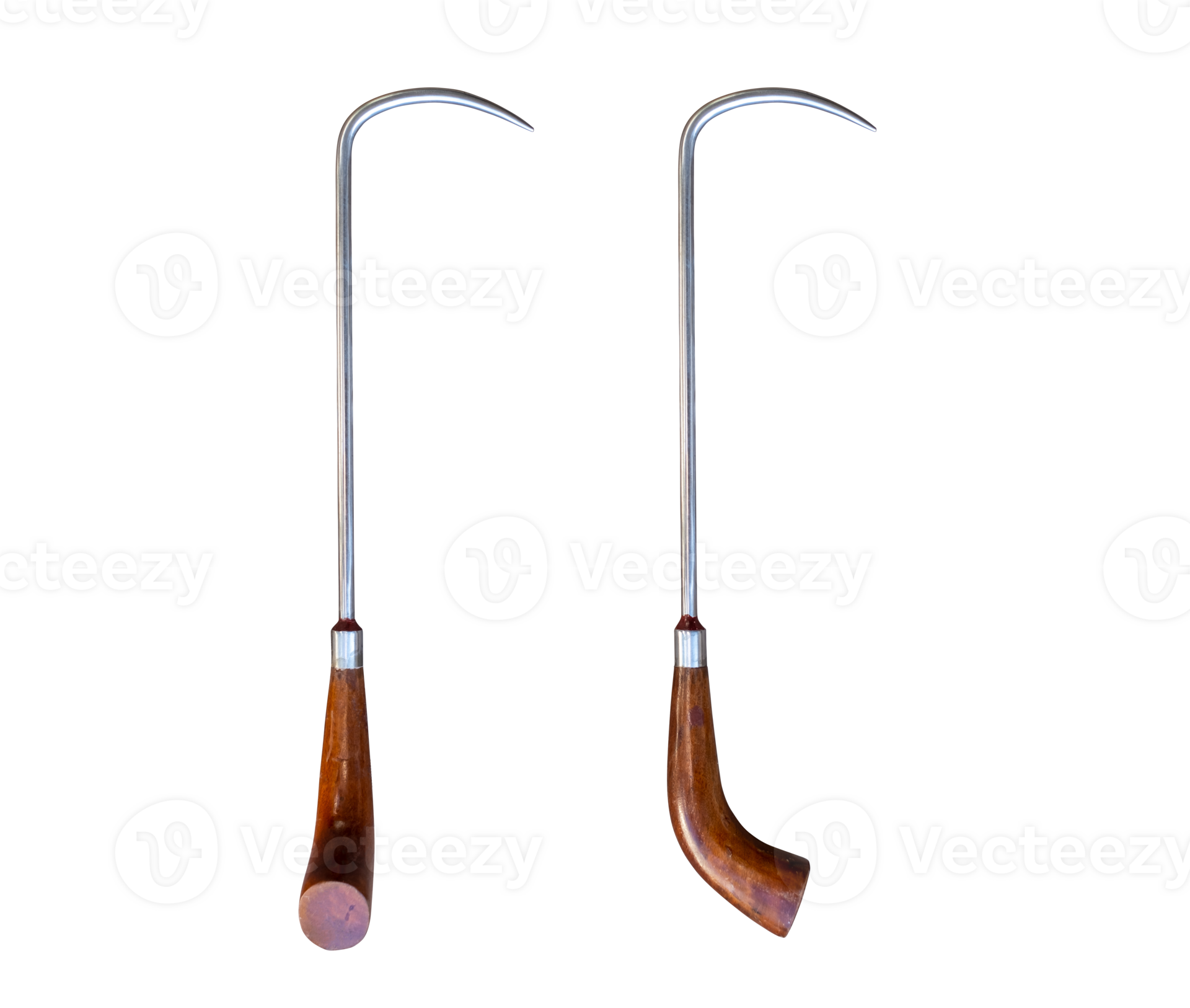 stainless steel meat hook or rice sack hook with wooden handle isolated