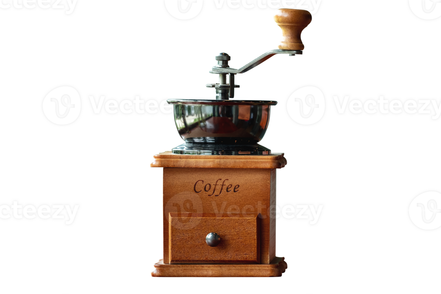 Vintage hand coffee grinder isolated on white transparent background, PNG File format