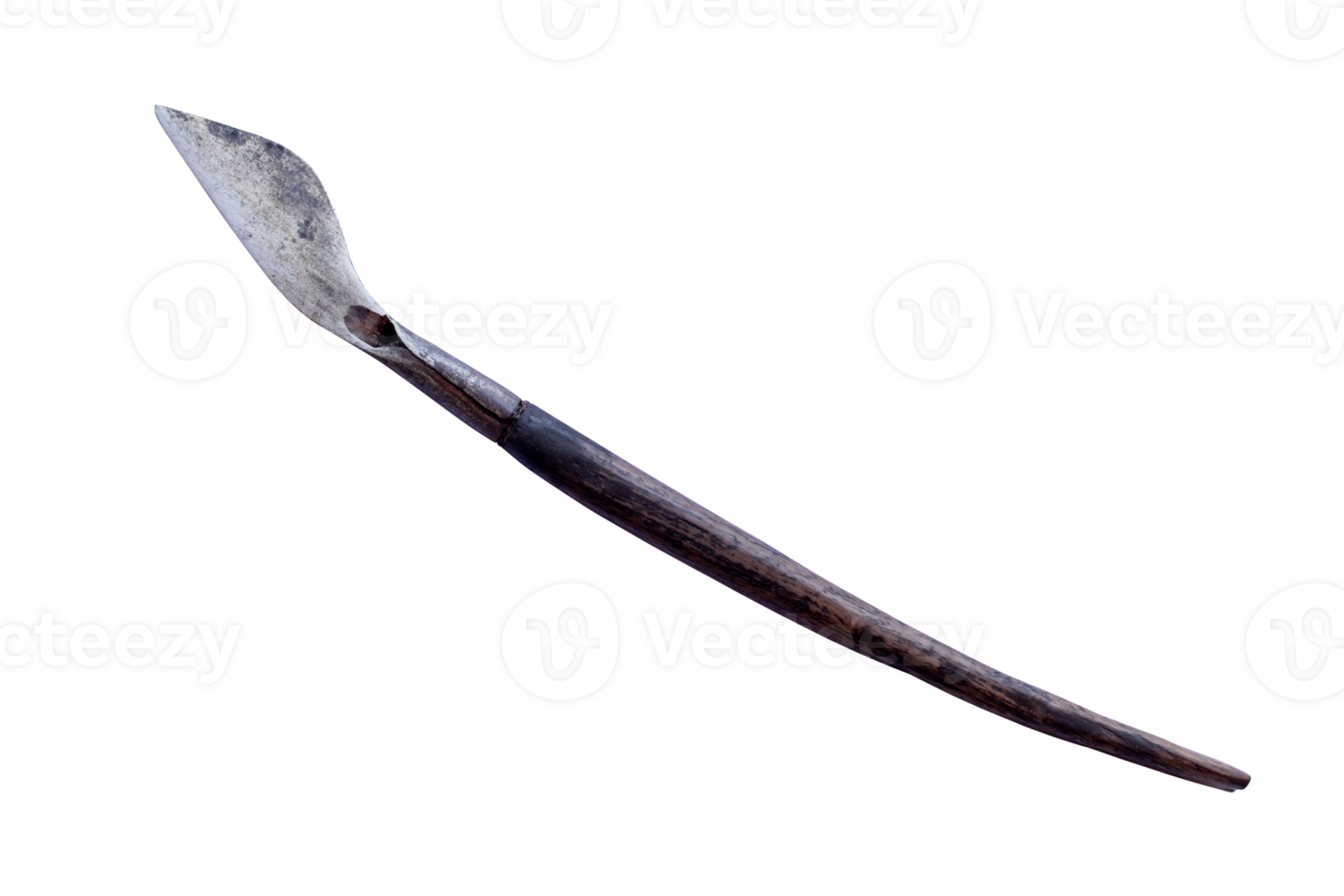 Handmade traditional small sharp knife and long handle weapons in Local of rusty from old wood and steel isolated on transparent background, PNG File