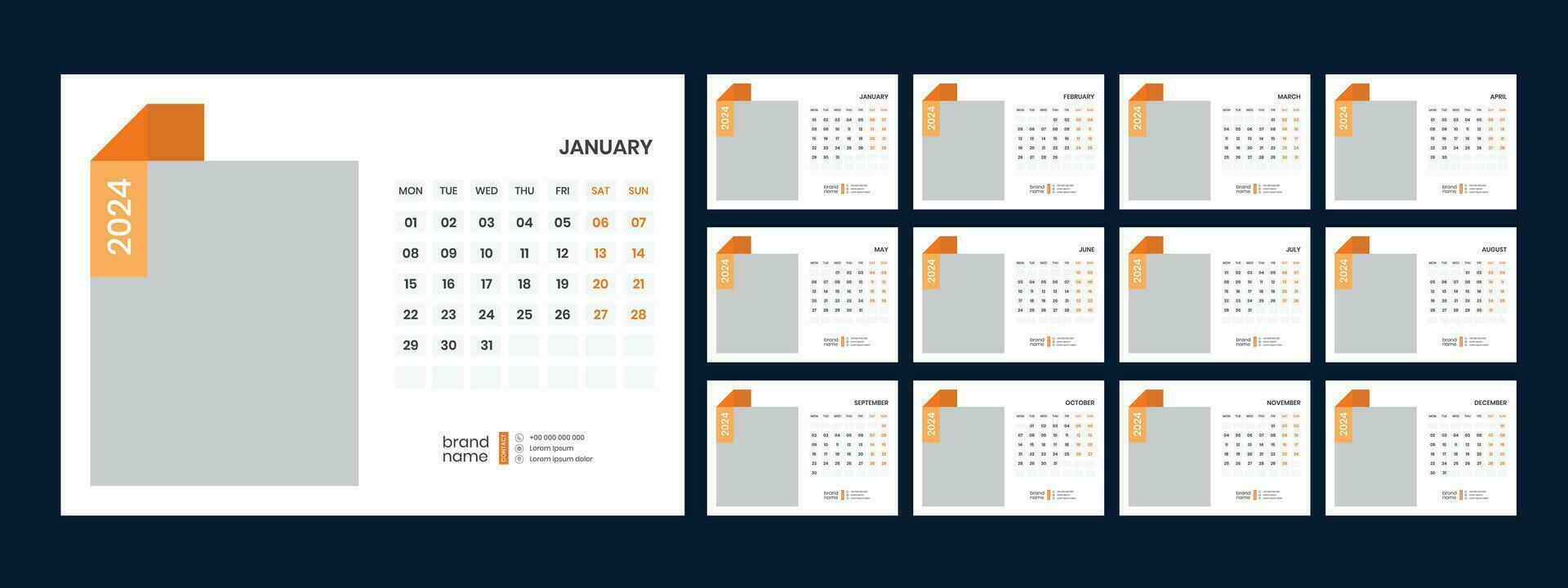 Vector desk calendar template 2024
