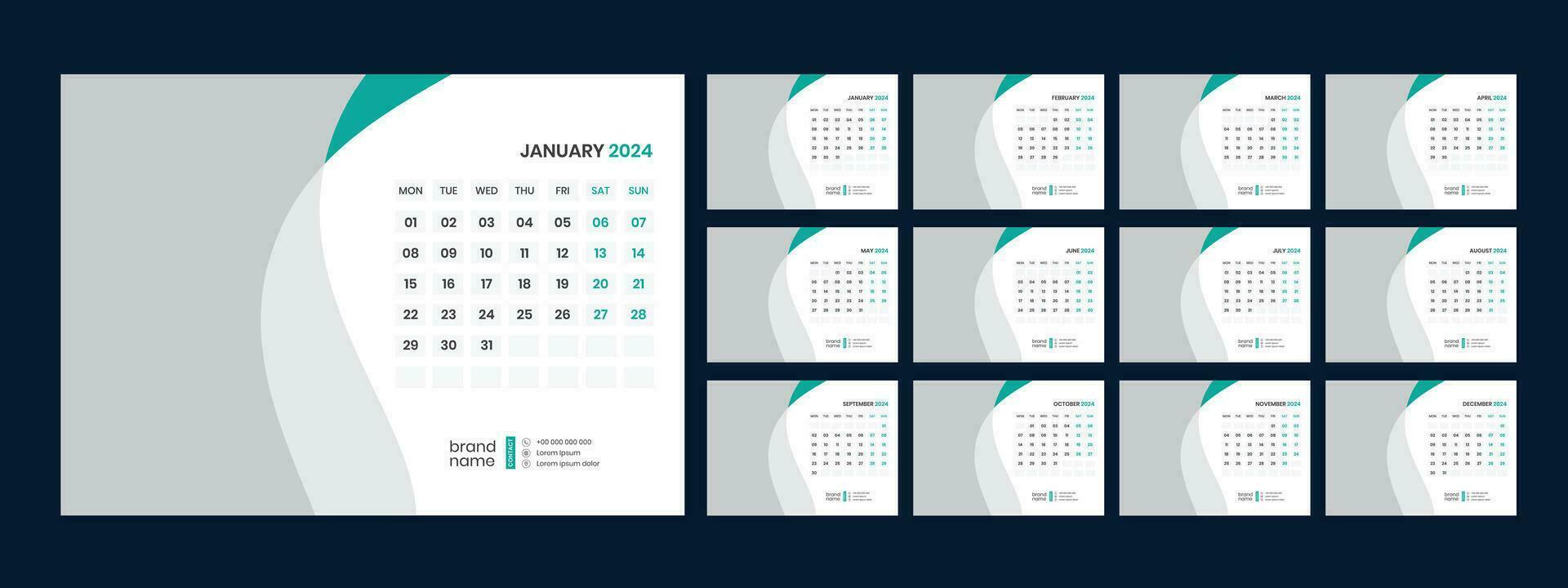 Vector desk calendar template 2024