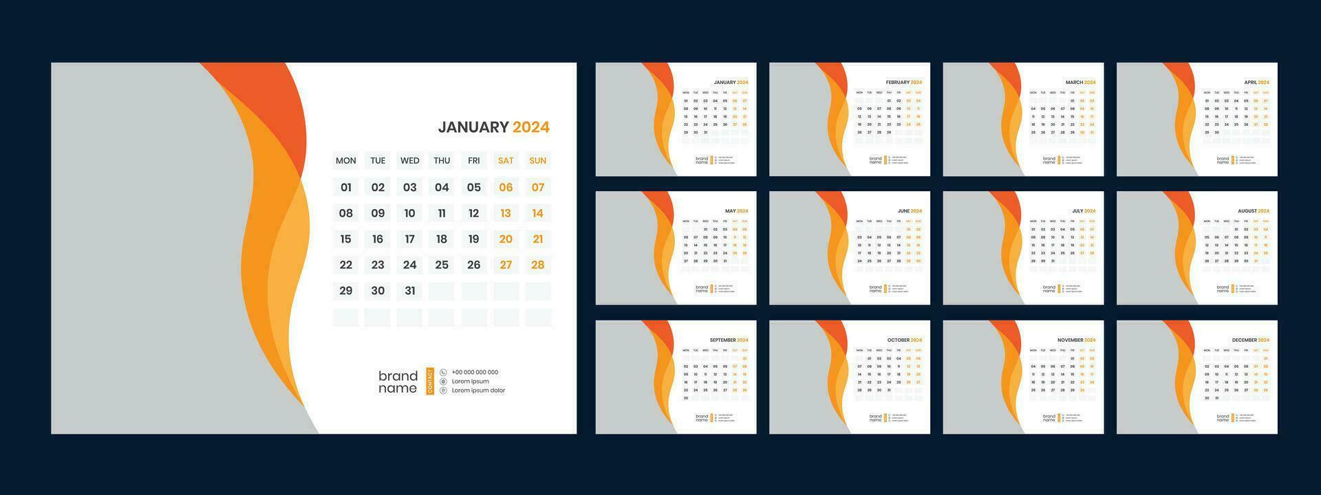 Vector desk calendar template 2024