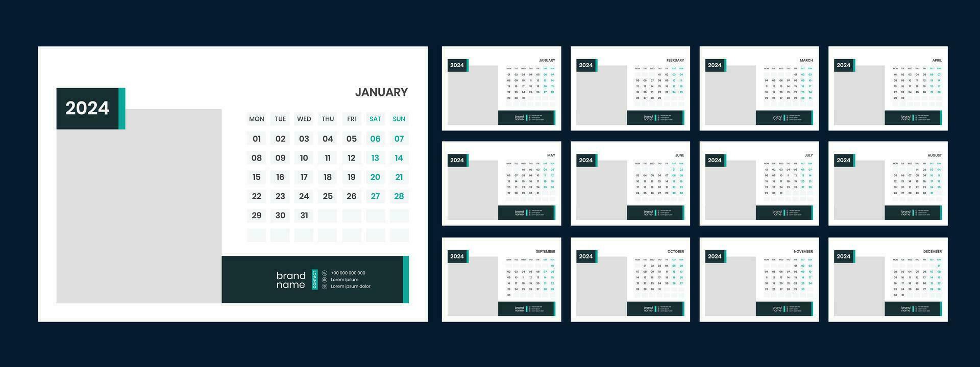 Vector desk calendar template 2024
