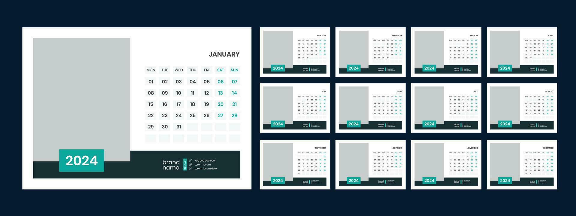 Vector desk calendar template 2024