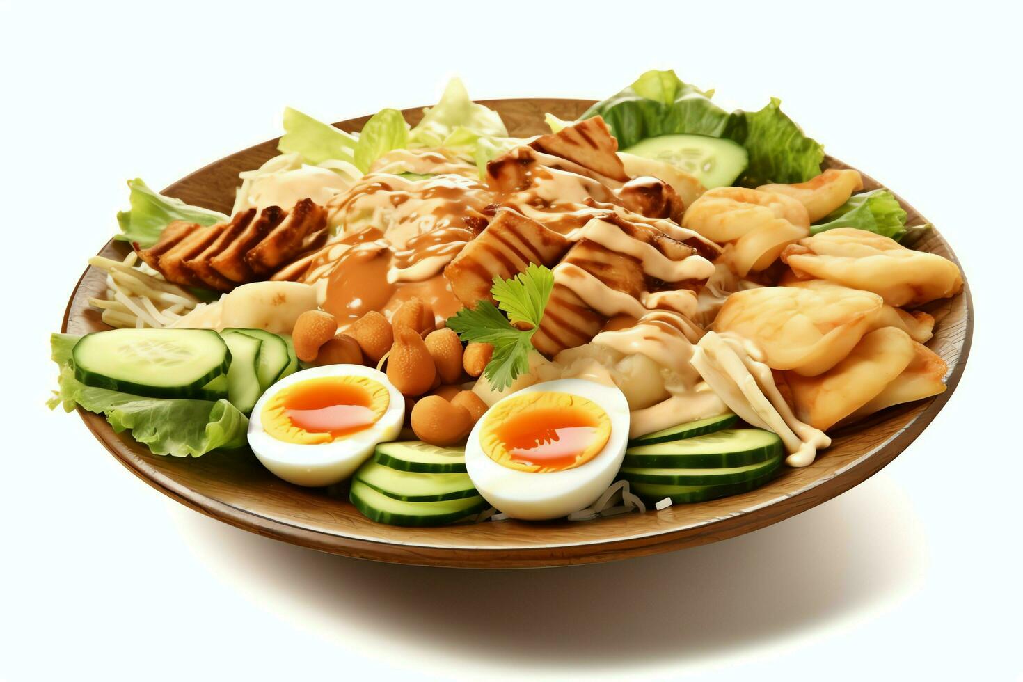 Gado-gado indonesian traditional food. Mix from boiled or steam vegetable served with peanut sauce concept by AI Generated photo