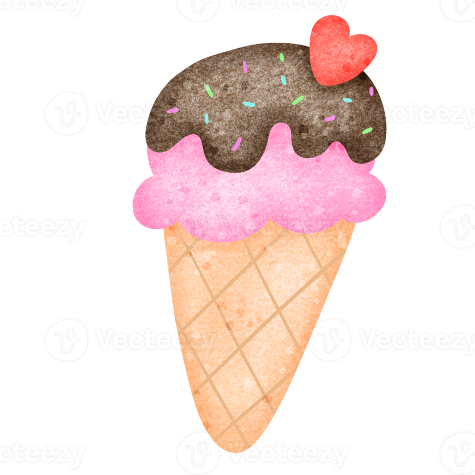 Pink ice cream cone with chocolate on top 26571226 PNG