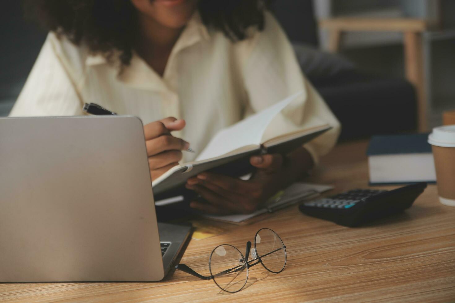 Woman small business owner, business start up conceptual, young entrepreneur work with laptop sell product on line shop, banner wide dimension photo