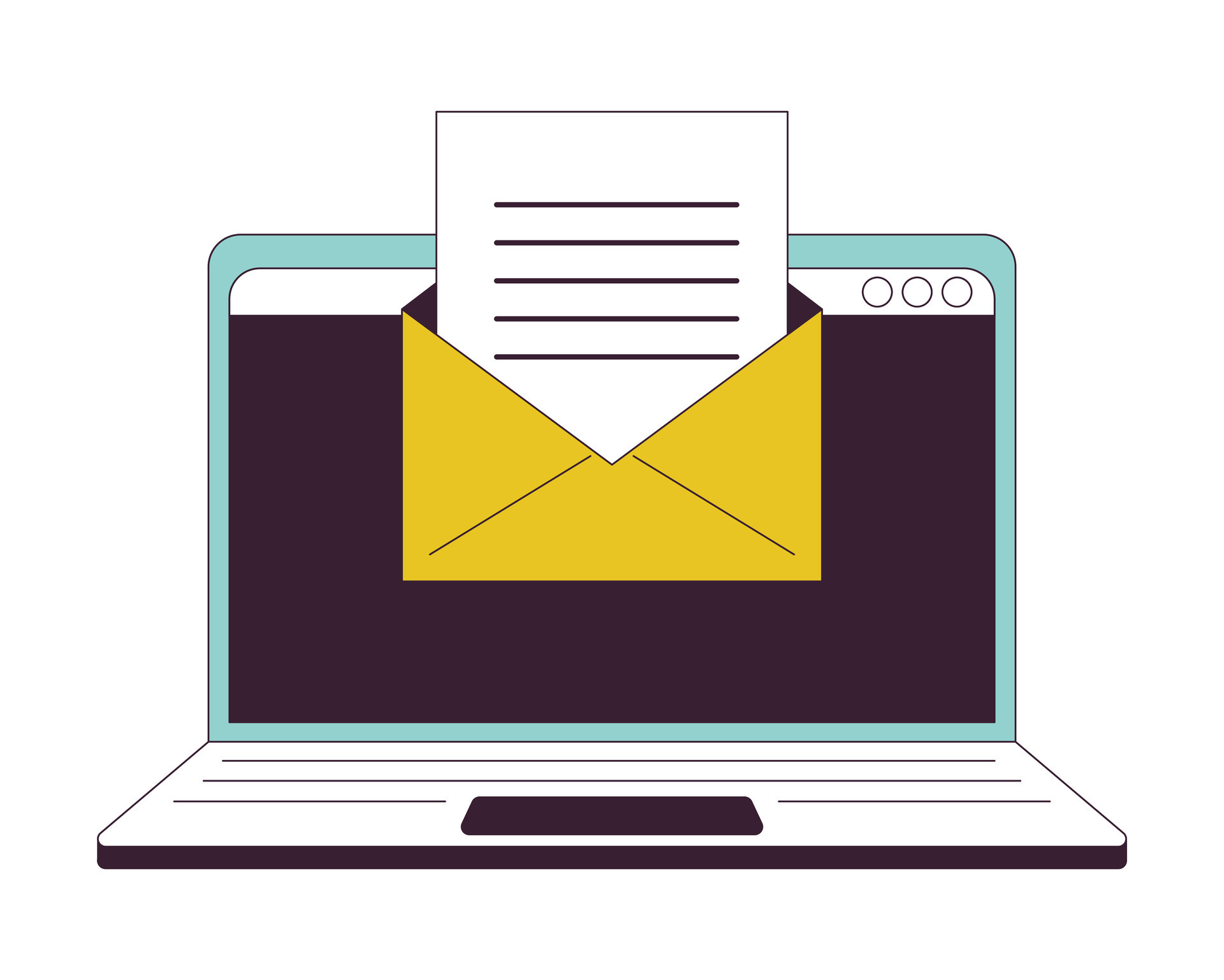 Email on laptop flat line color isolated vector object. Virtual