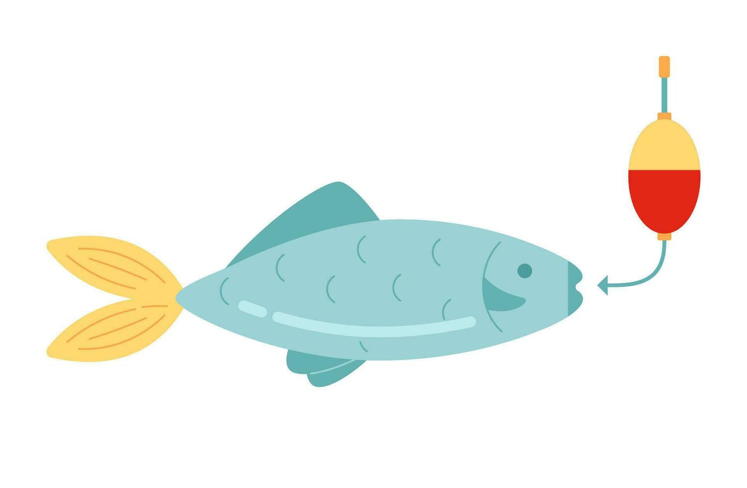 Catch fish on hook semi flat colour vector object. Fishing hobby. Editable cartoon clip art icon on white background. Simple spot illustration for web graphic design