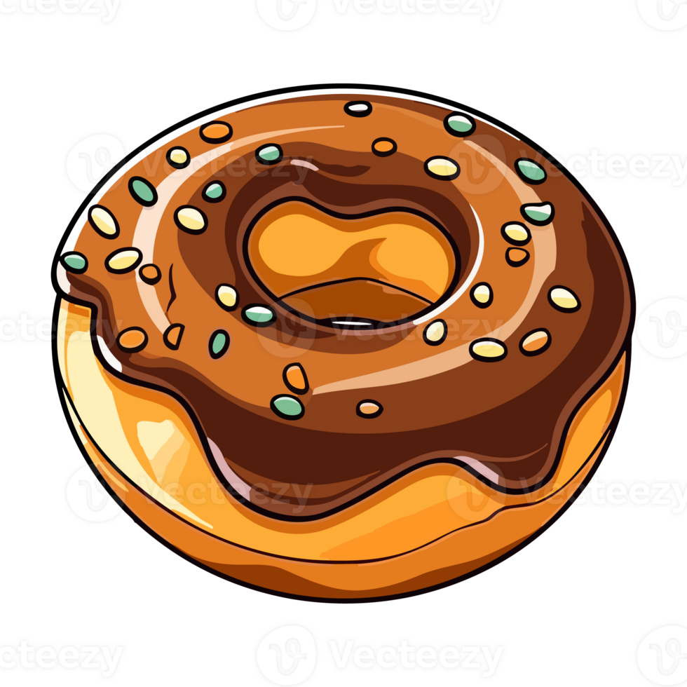 chocolate frosted donut clip art illustration. Transparent background. png