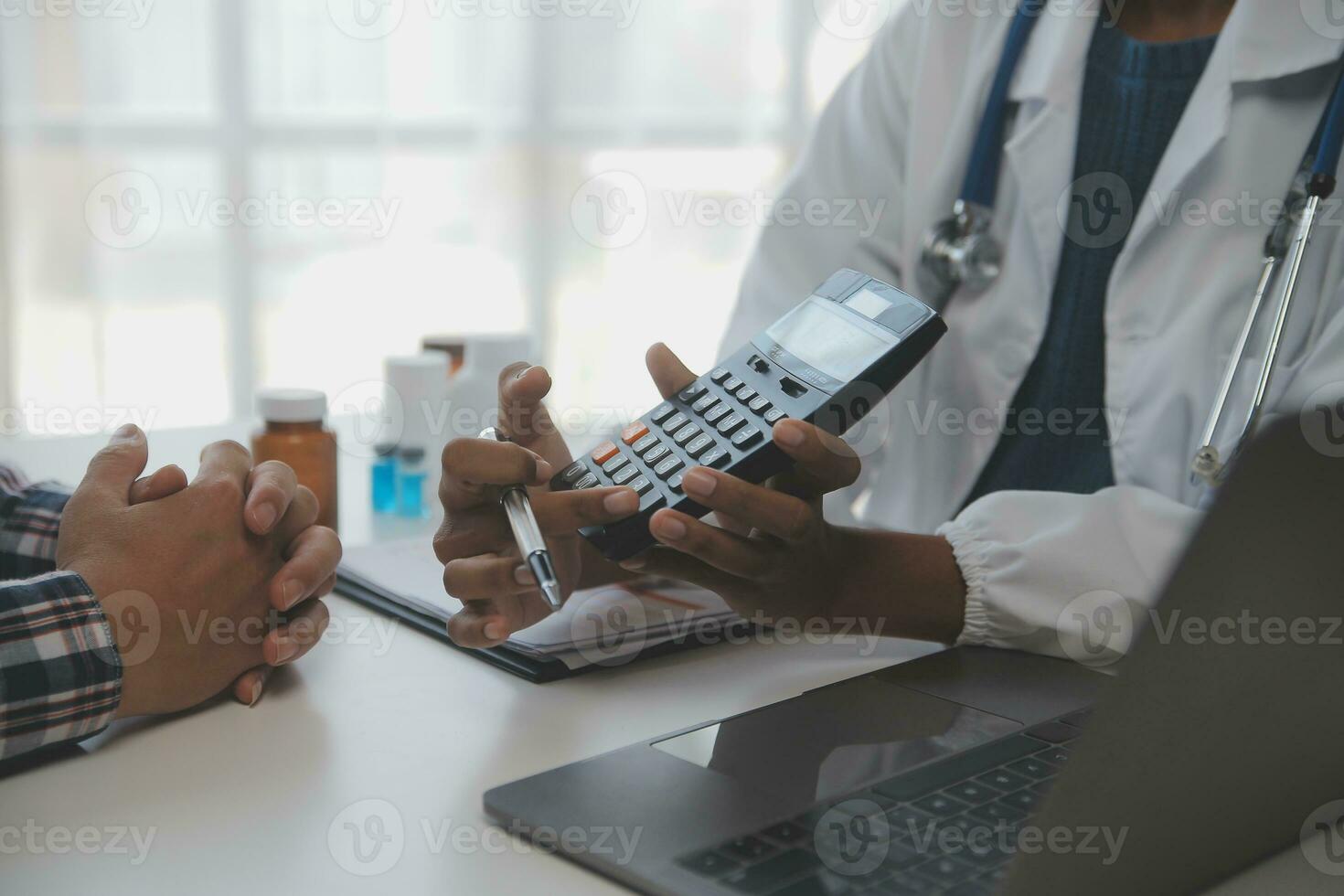 Professional lab. Amazing longhaired medical worker wearing uniform while using microscope during research photo