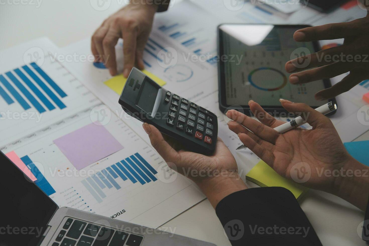 Entrepreneurs and business people conference in modern meeting room, happy multiracial coworkers have fun cooperating working together at office meeting, asian teamwork concept photo