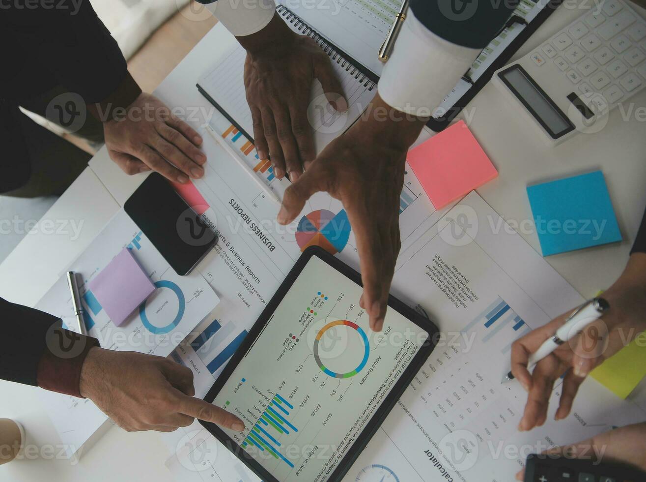 Entrepreneurs and business people conference in modern meeting room, happy multiracial coworkers have fun cooperating working together at office meeting, asian teamwork concept photo