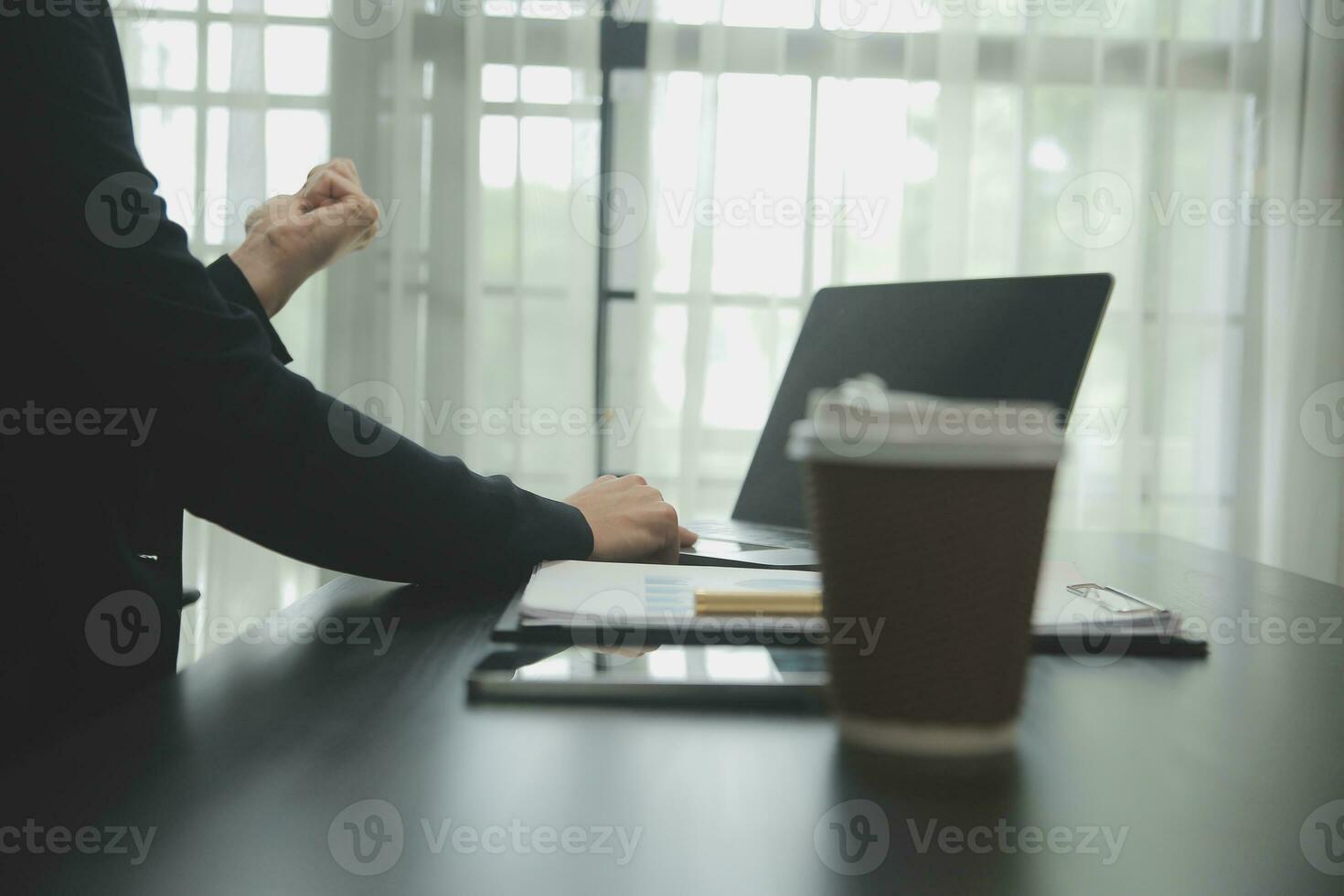 Audit concept,Administrator business man financial inspector and secretary making report calculating balance. Internal Revenue Service checking document. photo