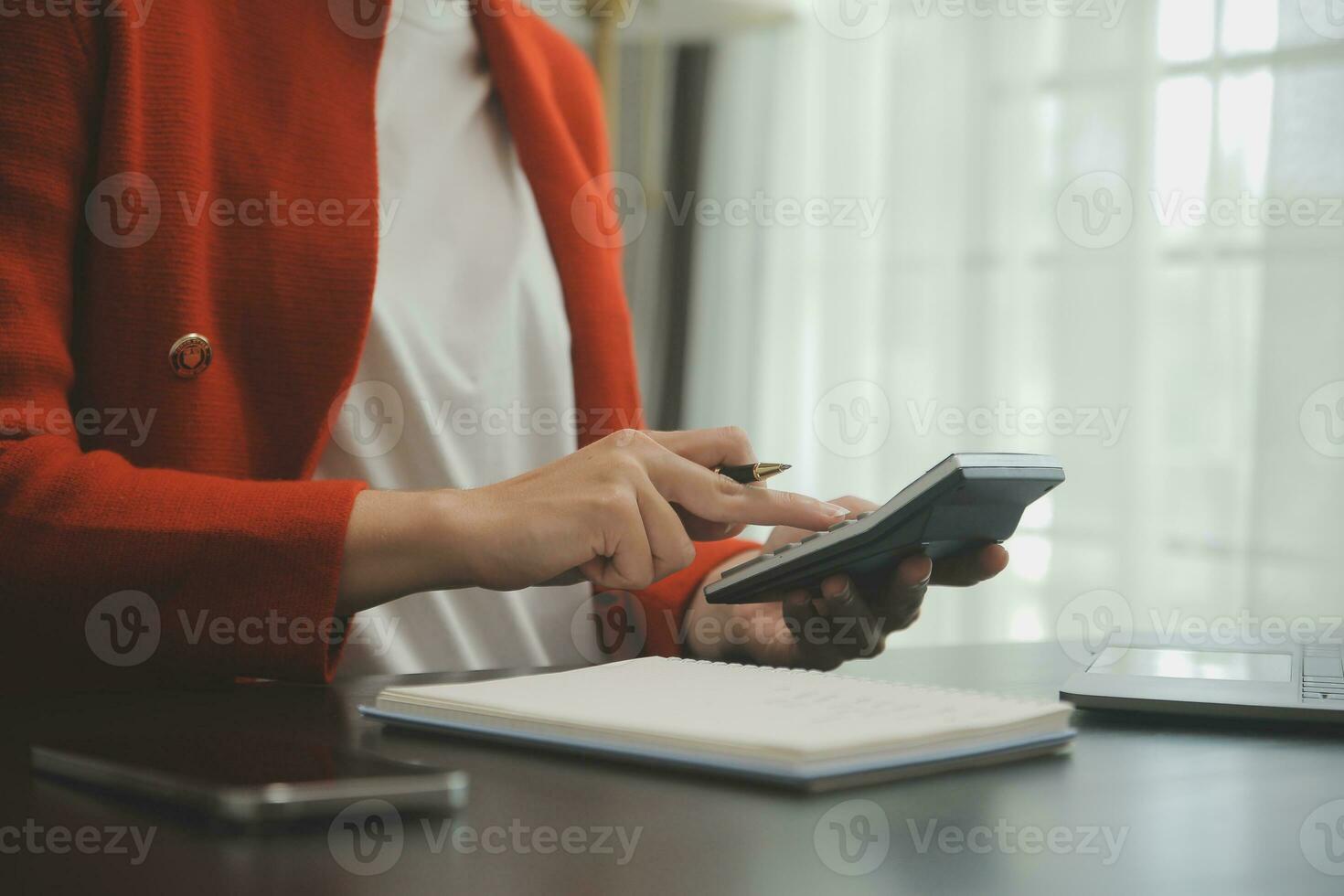 Audit concept,Administrator business man financial inspector and secretary making report calculating balance. Internal Revenue Service checking document. photo