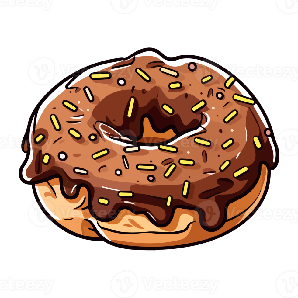 chocolate frosted donut clip art illustration. Transparent background. png