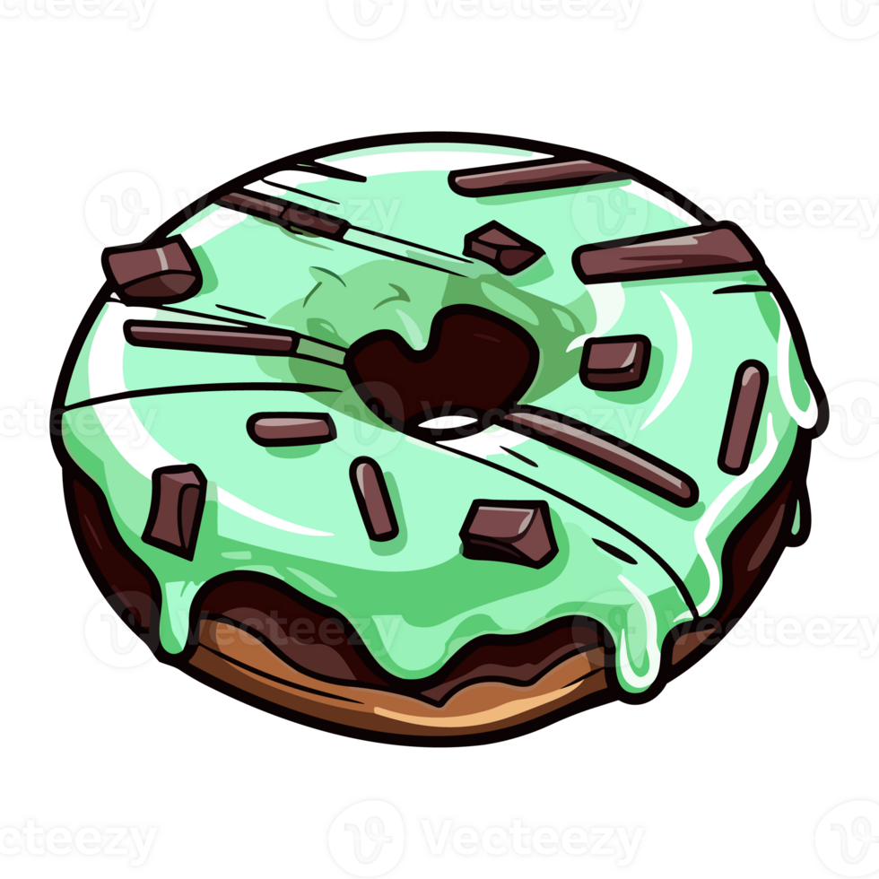 mint chocolate chip donut clip art illustration. Transparent background. png