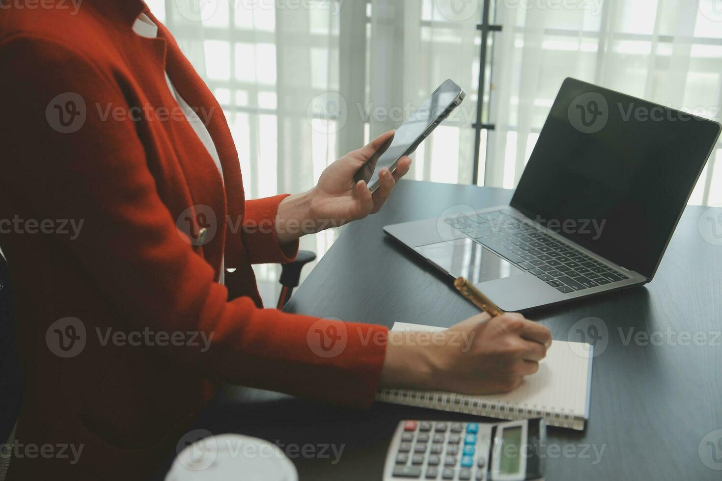 Audit concept,Administrator business man financial inspector and secretary making report calculating balance. Internal Revenue Service checking document. photo
