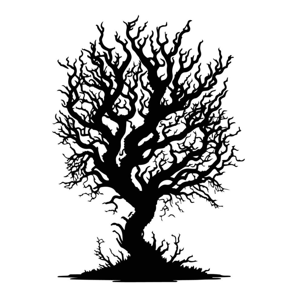 Halloween Scary Trees Silhouette Vector, Scary Tree black outline vector on white background