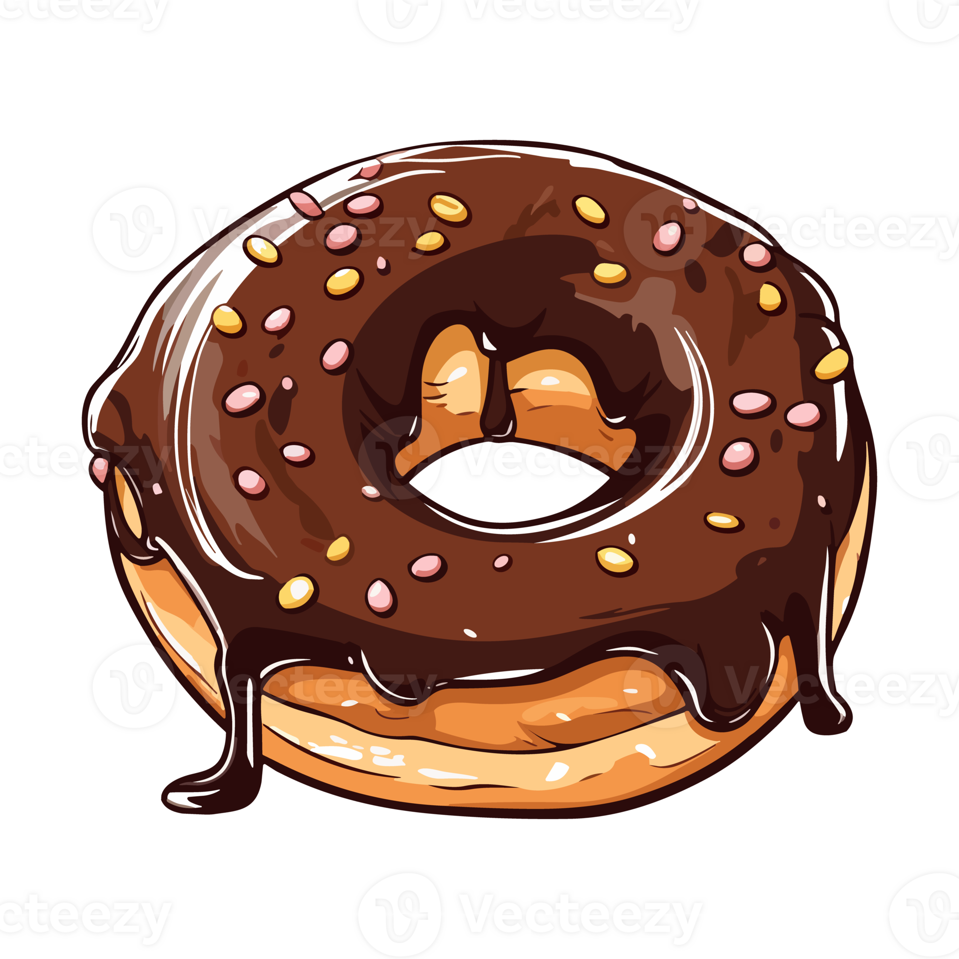 chocolate frosted donut clip art illustration. Transparent background