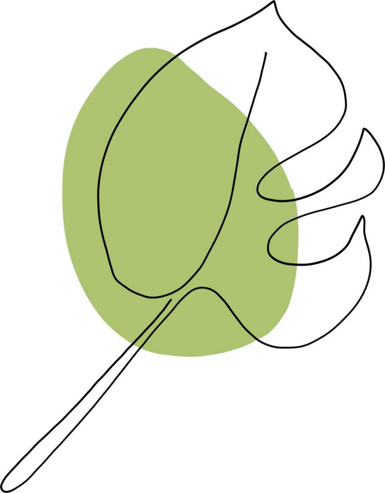 simplicity monstera leaf freehand continuous line drawing png
