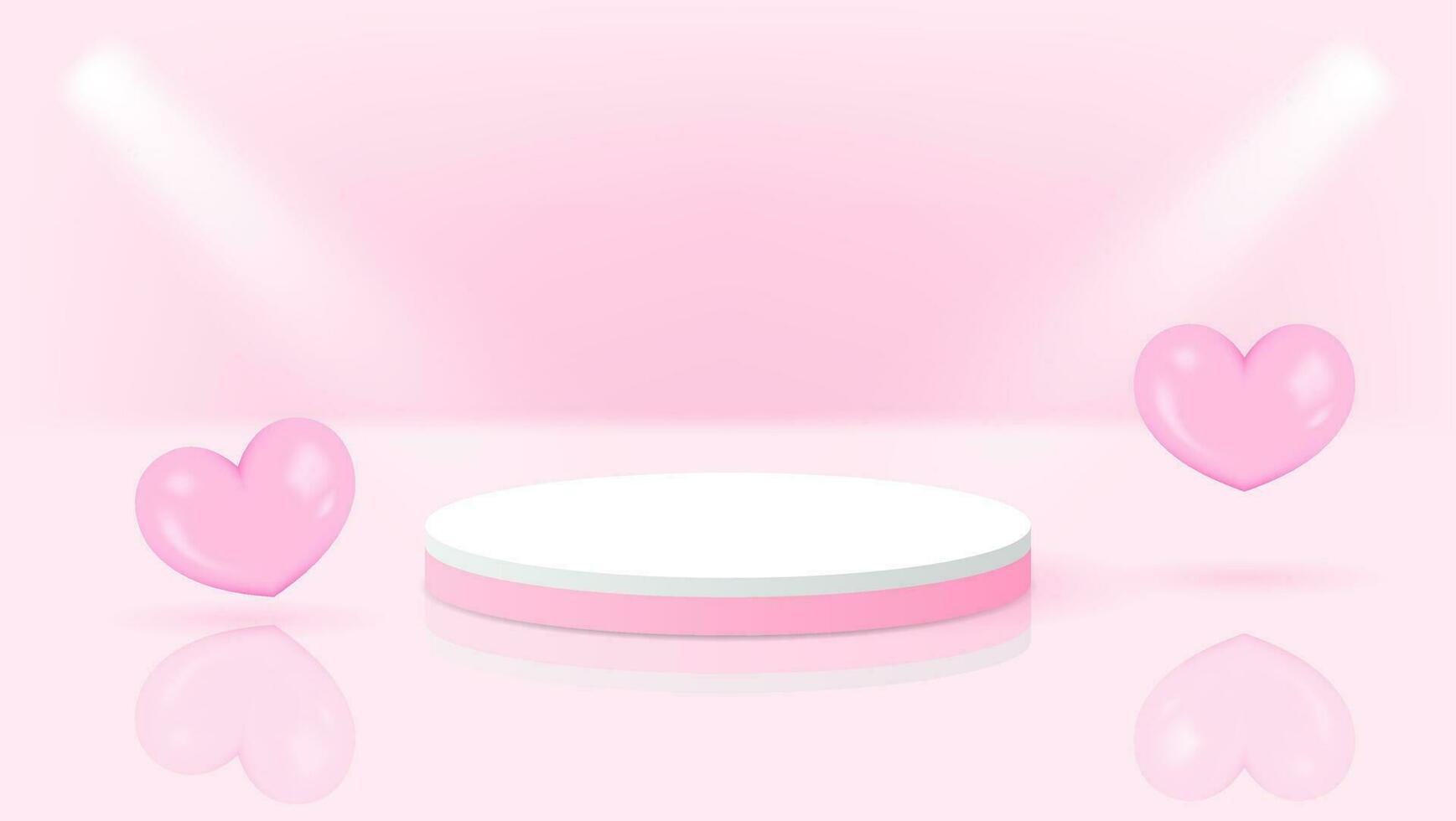 3d pink podium with heart decoration. display product presentation vector