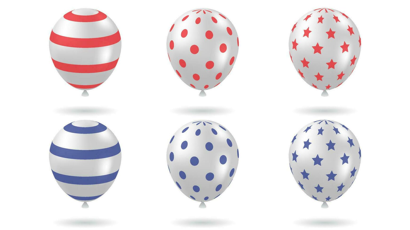 set of 3d balloons vector illustration with silver plus blue and red color variations