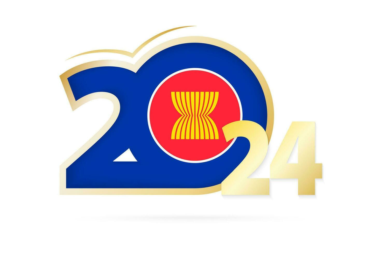 Year 2024 with ASEAN Flag pattern. vector