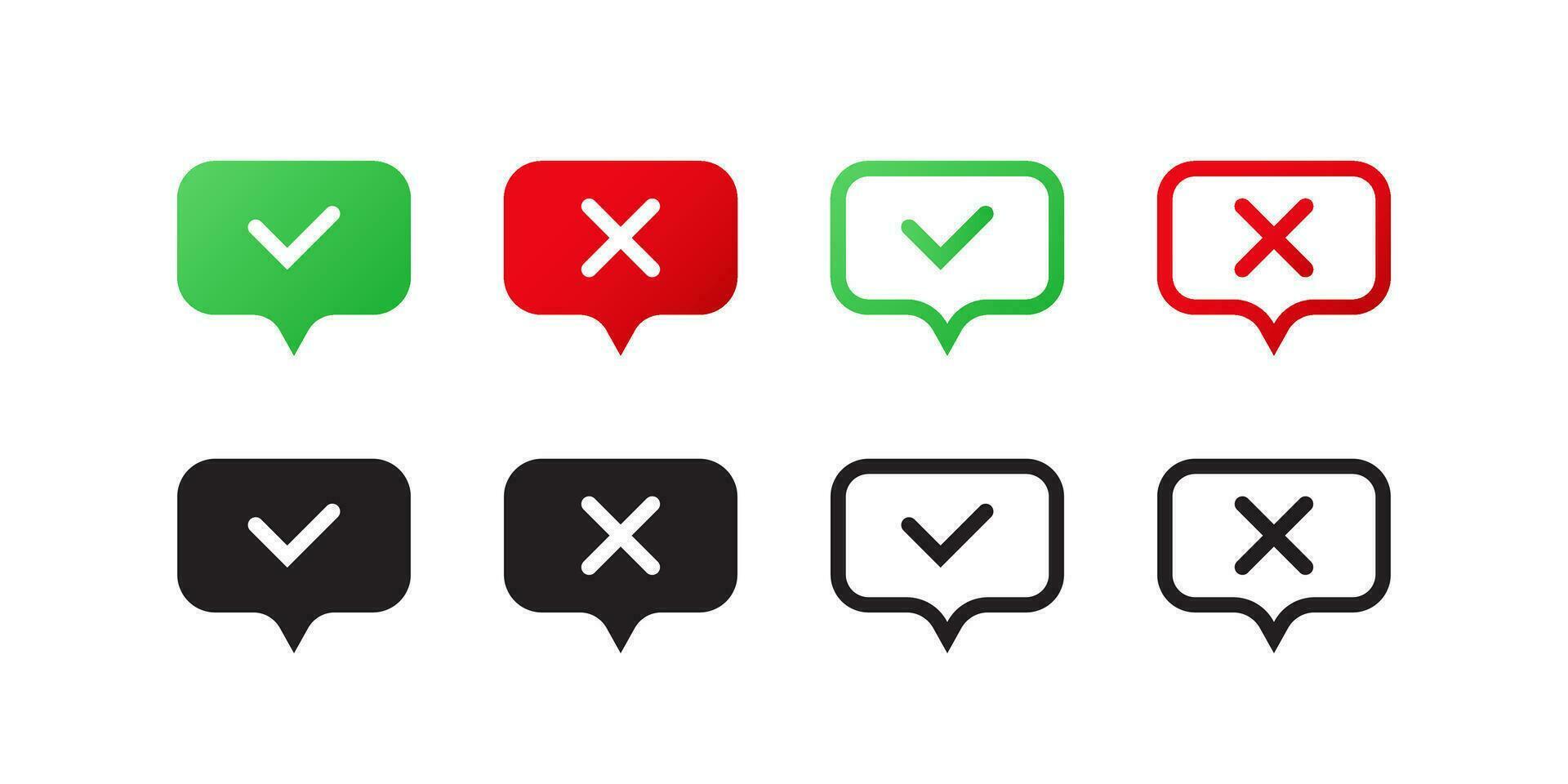 Check boxes. Green check mark, red cross mark icons. Vector scalable graphics