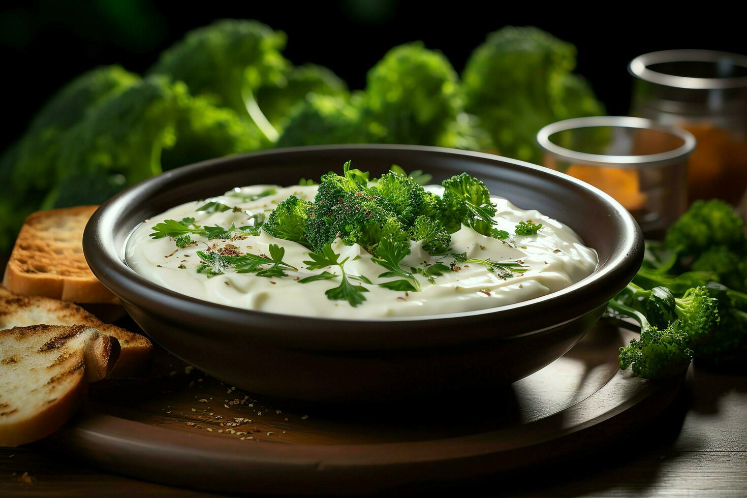 A delicious vegetables soup food in a bowl. Winter food and high protein soup meal concept by AI Generated photo